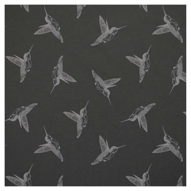 Hovering Hummingbird Black Tossed Print Fabric Hovering Hummingbird Black Tossed Print Fabric