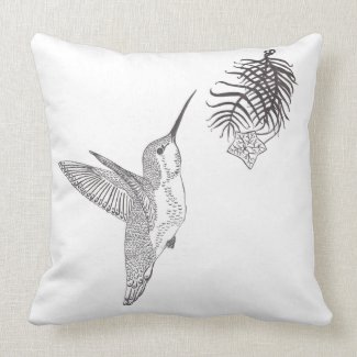 Hovering Hummingbird Drawing Throw Pillow