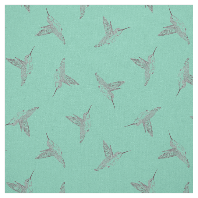 Hovering Hummingbird Mint Green Tossed Print Fabric