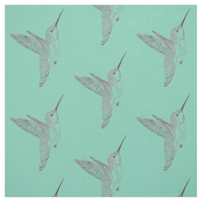 Hovering Hummingbirds Mint Green Print Fabric