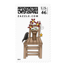 How Does Your Garden Grow · Chair, Crow & Flowers Postage Stamp