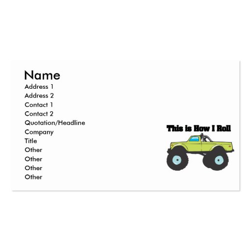 How I Roll (Monster Truck) Business Card Template