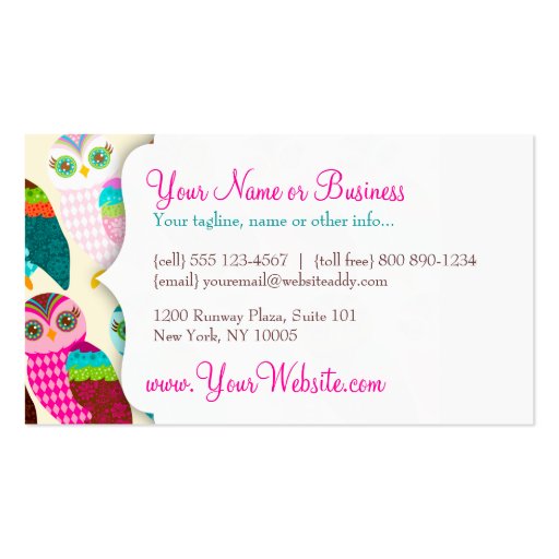 How Now Little Owl? Business Card Template (back side)