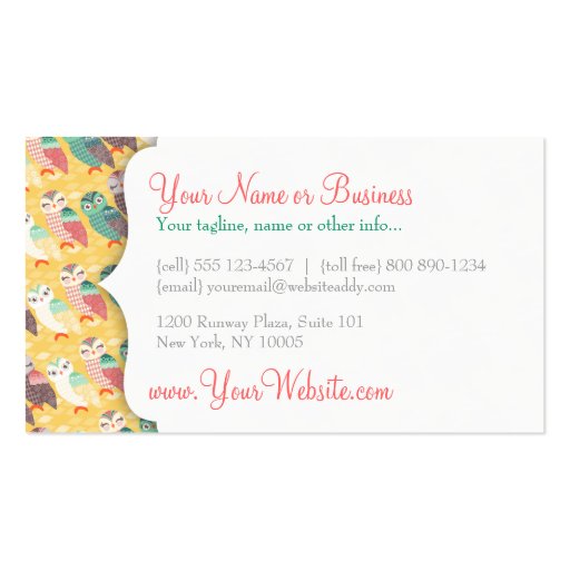 How Now Little Owls? Pastels on Goldenrod Business Card Templates (back side)