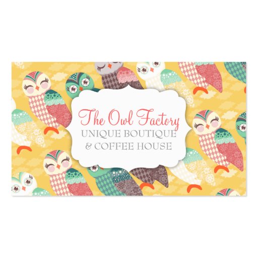 How Now Little Owls? Pastels on Goldenrod Business Card Templates (front side)