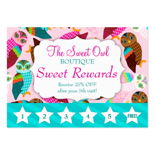 How Now Little Owls? Rewards Promo Business Card Template