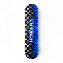 Howard skateboard blue fire and flames design.