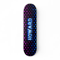 Howard skateboard blue fire and flames design.