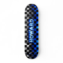 Howard skateboard blue fire and flames design.