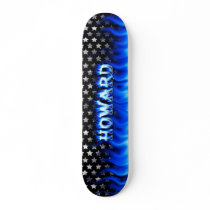 Howard skateboard blue fire and flames design.