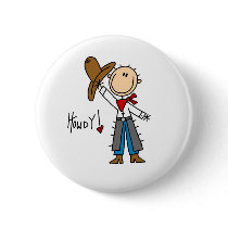 Howdy! Cowboy Stick Figure Button