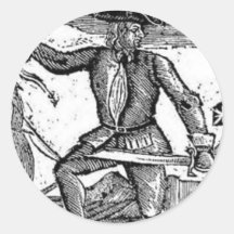 Howell Davis Pirate Portrait Round Stickers