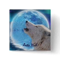 Howling Arctic Wolf & Moon Wildlife Badge Pinback Buttons