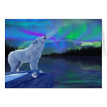 Howling Arctic Wolf & Northern Lights Note Card