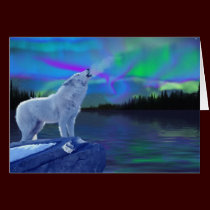 Howling Arctic Wolf & Northern Lights Note Card cards