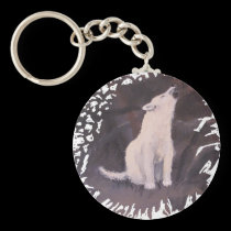 "Howling White Wolf" Round Keychain keychains