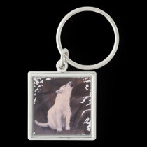 "Howling White Wolf" Square Keychain keychains