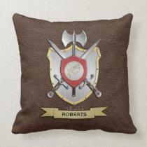 Howling Wolf Battle Crest Brown Throw Pillow