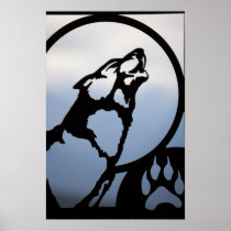 Howling Wolf Metal Silhouette Poster