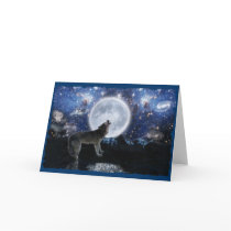 Howling Wolf, Moon & Starry Sky Greeting-card