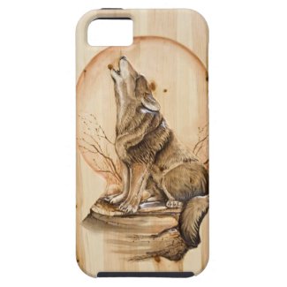 Howling Wolf on Carved Wood iPhone 5 Case