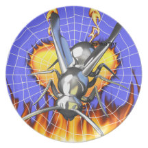 hrome yellow jacket design 2 with fire and web. dinner plate