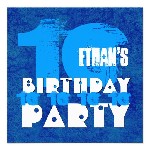 HUES of BLUE 10th Birthday Party 10 Year Old V02A Custom Invite
