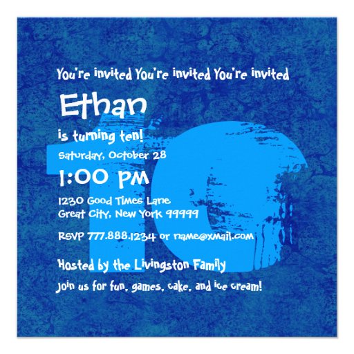 HUES of BLUE 10th Birthday Party 10 Year Old V02A Custom Invite