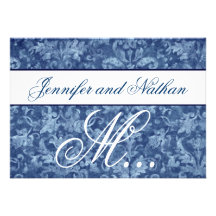 Hues of Blue Damask nogram Wedding Invitation