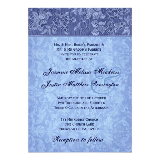 Hues of Blue Vintage Damask Wedding Template Invite