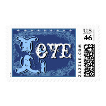 Hues of Blue Vintage Frame LOVE Wedding Postage