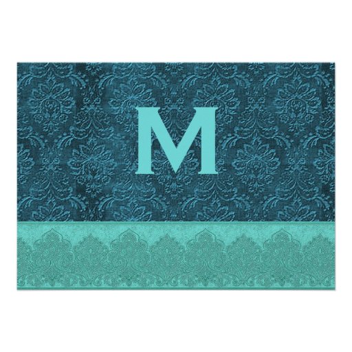 Hues of Teal Damask Monogram Wedding V15A6 Invite