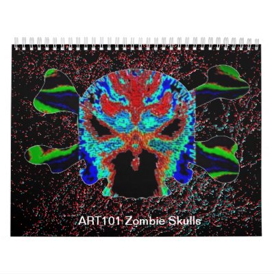 Huesos cruzados de los cráneos n del zombi ART101 Calendario De Pared Huesos cruzados de los cráneos n del zombi ART101 Calendario De Pared
