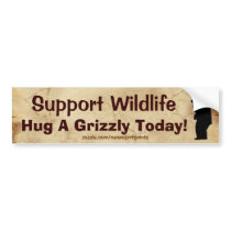 HUG A GRIZZLY Wildlife Support Fun Bumper Sticker