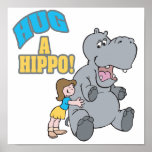 hug a hippo cute cartoon graphic poster
