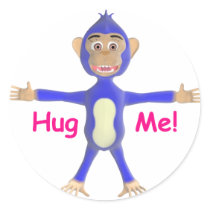 Hug Me Chimp Round Sticker