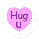 Hug U Pink Heart Round Sticker