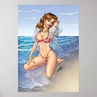Huge 25x35 Sexy Bikini Beach Pinup from Al Rio print