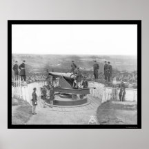 Huge Artillery Gun and Officers in Washington 1865 Print