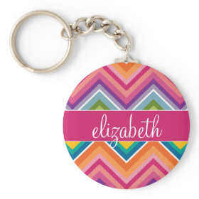 Huge Colorful Chevron Pattern with Name Keychain