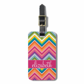 Huge Colorful Chevron Pattern with Name Travel Bag Tag