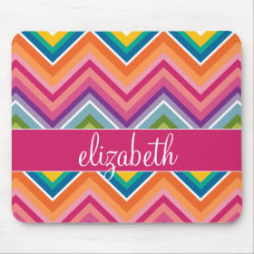 Huge Colorful Chevron Pattern with Name Mouse Pad