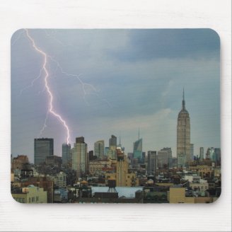 Huge Lightning Strike Over Midtown NYC Skyline Mouse Pads