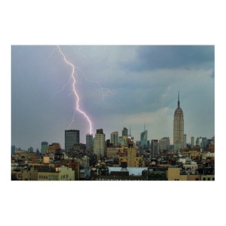 Huge Lightning Strike Over Midtown NYC Skyline P2 Posters