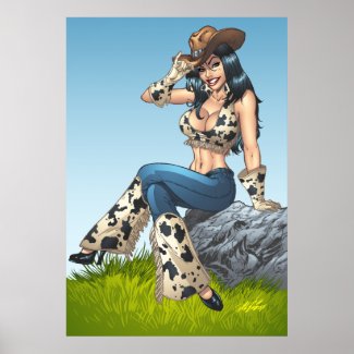 HUGE Sexy Cowgirl with Cowboy Hat Print by Al Rio. print