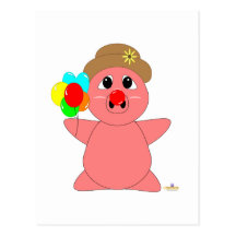 Huggable Clown Pink Piglet Post Card