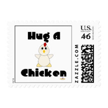 Huggable White Chicken Hug A Chicken Postage Stamp