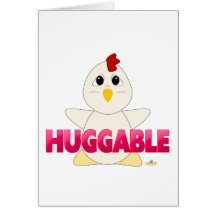 Huggable White Chicken Pink Huggable Greeting Card
