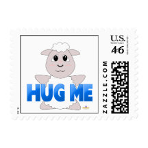 Huggable White Sheep Blue Hug Me Stamp