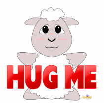 Huggable White Sheep Red Hug Me photo sculptures